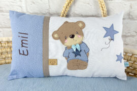 Kissen zur Geburt oder Taufe mit Teddy und Sternen